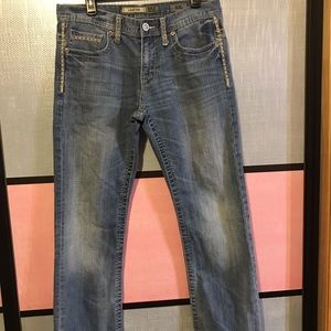 Buckle straight faded embellished denim jeans!